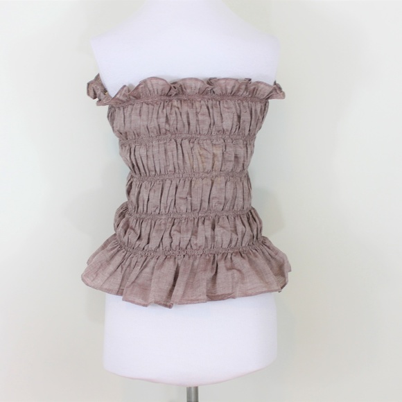 New A'Reve Taupe Brown Ruffle Tube Top S M L - Picture 5 of 6